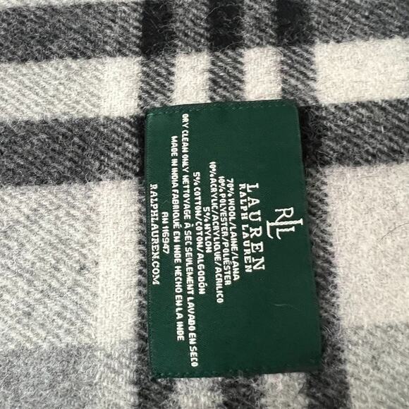 Lauren Ralph Lauren Throw Blanket Wool Blend Gray Plaid With Fringe 62"x52" - Picture 6 of 8